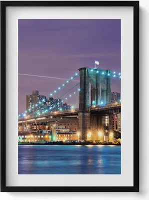 Produktbild von Brooklyn-Brücke– Wandbild mit Rahmen – Gerahmtes Bild  – Wanddekoration – 50x70 cm –  Schwarz Rahmen