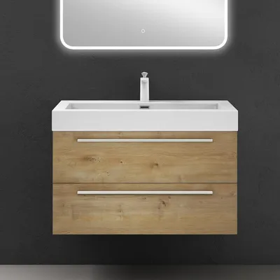 Immagine prodotto di doporro Mobile Bagno Sospeso90cm, Mobiletto per Bagno con Lavabo, Marrone chiaro, Seria Quadratto F156