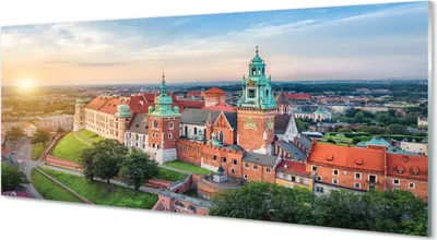 Produktbild von Glasbilder 125x50 Wandkunst Krakow Schlosspanorama Sonnenaufgang