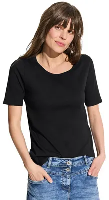 Produktbild von Cecil Basic T-Shirt mit Rundhals in Unifarbe Black L