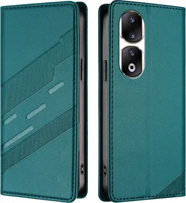 Produktbild von Hülle für Honor 90 Pro, Kunstleder Brieftaschen Handyhülle mit Kartenfach und Standfunktion Grün