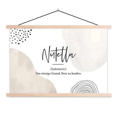 Produktbild von MuchoWow® Textilposter Sprichwörter - Nutella - Wörterbuch - Zitate - Nutella Definition 60x40 cm mit holzfarbenen Rahmen - Bilder