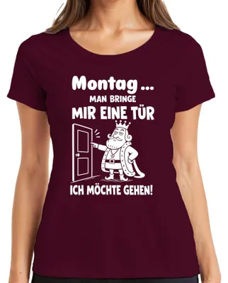 Obrázok produktu pre Pondelok. Chcem tričko s nápisom "Statement", s ironickým podtónom, pre dámy, farby burgundská, veľkosť M