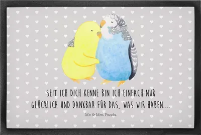 Produktbild von Mr. & Mrs. Panda Schmutzfangmatte Wellensittich Liebe 50 x 75 cm - Grau Pastell - Geschenk, Vögel, Freundin, Verknallt, fußmatte, Fussmatte, Gummimatte, Schmutzmatte