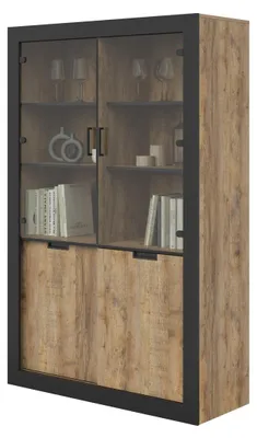 Productafbeelding van Vitrinedesign collectie MEUNIER kleur Zandaleiken en matzwart – 4 deuren