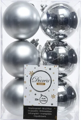 Produktbild von Weihnachtskugeln Kunststoff 6cm silber, 12 Stück