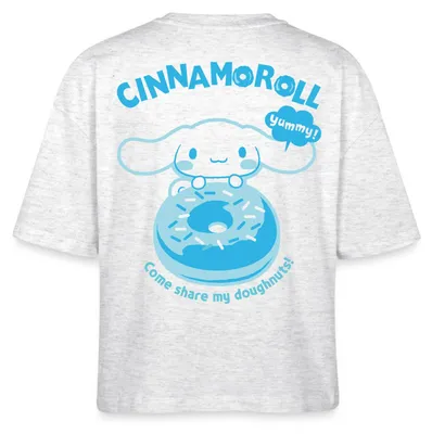 Produktbild von Spreadshirt Cinnamoroll Mit Donut Yummy Doughnuts Boxy Shirt Damen, M, Weiß meliert