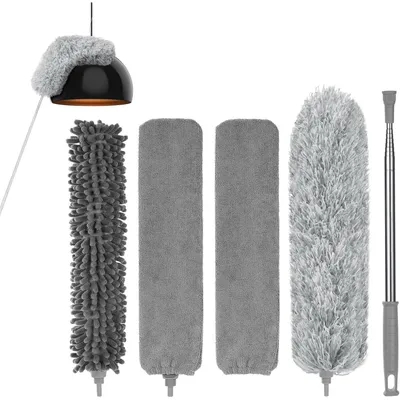 Produktbild von Teleskop Staubwedel Set 7-teilig bis 243cm ausziehbar Mikrofaser waschbar mit Fensterbürste und Fugenbürste