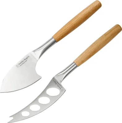 Produktbild von Stanley Rogers Käsemesser-Set, hochwertige Käseschneider ideal für Weichekäse und Hartkäse, geschlitztes Messer mit Edelstahlklinge, langlebiges Käsebeil (Farbe: Silber / Braun), Menge: 1 x 2er Set