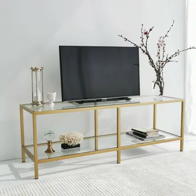 Image de Donata - Meuble TV, 130x40x45h cm or, 2 Étagères