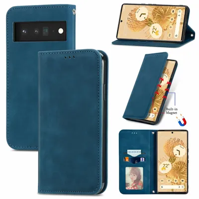 Productafbeelding van König Design hoesje, compatibel met Google Pixel 6 Pro, kunstleren telefoonhoesje - telefoonhoesje, blauw