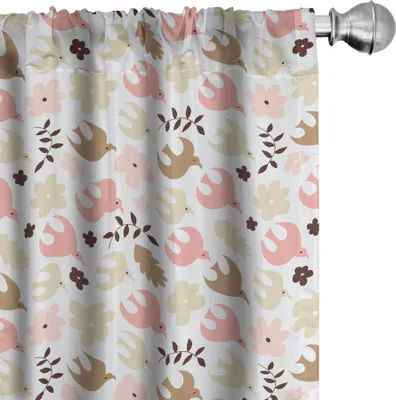 Produktbild von ABAKUHAUS Vögel Vorhänge, Gardinen, Pastellfarbig Frühling Natur Komposition mit Vögeln, 2 Stück 75 x 245 cm, Rosa