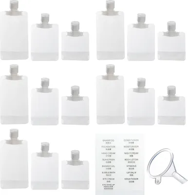 Produktbild von Reise-Flüssigkeits-Make-up-Packbeutel, 15 Stück für Toilettenartikel, tragbarer Flüssigkeitsbehälter für Lotion, Shampoo, Gesichtscreme (30 ml, 50 ml, 100 ml)