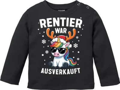 Produktbild von Baby Langarmshirt Spruch Lustig Rentier war t Einhorn Schaf Ente Katze XMAS Weihnachtsoutfit Jungen Mädchen Moonworks®