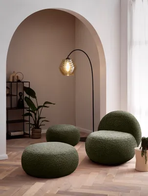 Produktbild von DOMO. collection Polsterhocker 700 014, Hocker, rund, Füße mit Filzgleitern, Fußhocker, Polsterganitur, 85 x 85 x 35 cm (BxTxH), dunkelgrün
