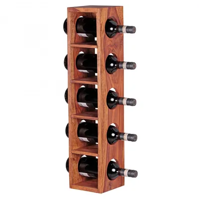 Produktbild von WOHNLING Weinregal MUMBAI Massiv-Holz Sheesham Flaschen-Regal Wandmontage für 5 Flaschen Holzregal modern mit Ablage 70 cm