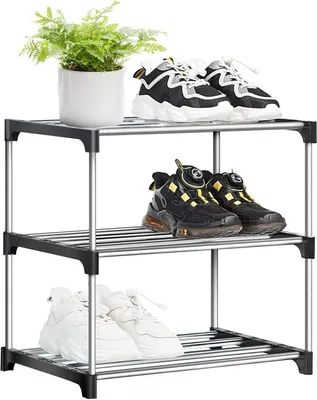 Image de Petite étagère à chaussures empilable en métal à 3 niveaux Noir