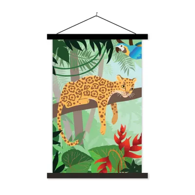 Produktbild von MuchoWow® Textilposter Dschungeltiere - Tukan - Jungen - Mädchen - Leopard 40x60 cm mit schwarzem Rahmen - Wanddekorationen