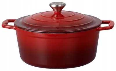 Červený litinový hrnec MG Home Infinito s poklicí a kovovým úchytem.