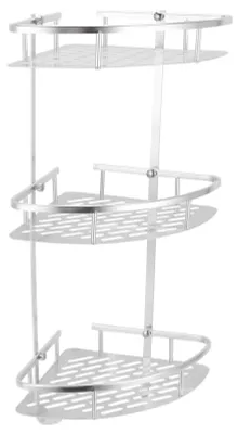 Image de Étagère murale en aluminium avec 3 étagères et 3 crochets - Organisateur mural pour salle de bain et cuisine