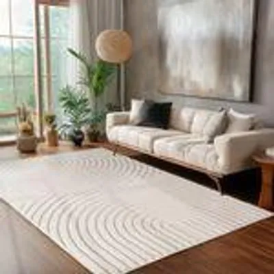 Produktbild von Skandinavischer Boho Wohnzimmerteppich mit Hoch-Tief-Effekt weich pflegeleicht modern langlebig kombinierbar , Größe : 60 x 110 cm , Farbe : Creme-1