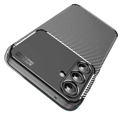 A close-up, angled view of a smartphone case with a textured back and a camera module.