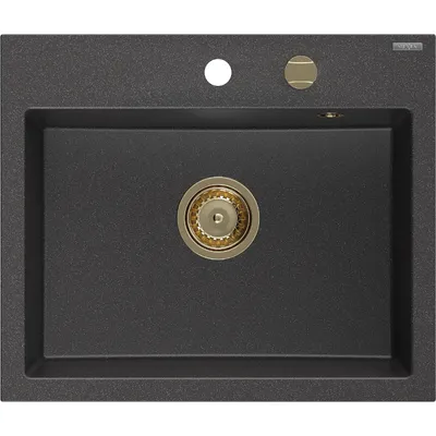 Zdjęcie produktu dla Mexen Oscar zlewozmywak granitowy 1-komorowy 580 x 490 mm, czarny nakrapiany, syfon złoty - 6519581000-76-G