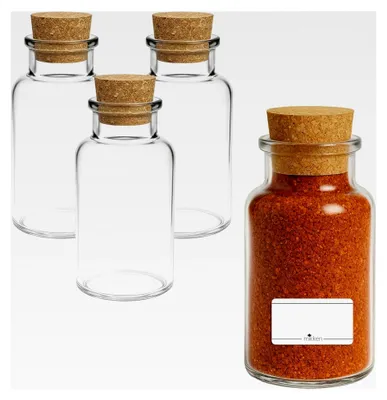 Produktbild von 4 Apothekergläser 300 ml mit Korken und Etiketten