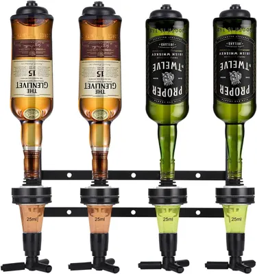Immagine prodotto di Portabottiglie da bar - Dispenser e dosatore - Portaflaconi da parete per 4 bottiglie - Bar - Accessori - Dispenser per bevande - Bar domestico - Bar per cocktail