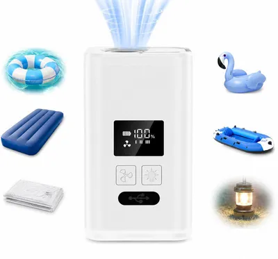Produktbild von Elektrische Luftpumpe, Mini Akku Luftpumpe zum Aufblasen und Absaugen, für Luftmatratzen, Camping, Pool und Vakuumbeutel, mit LED-Licht und USB-C