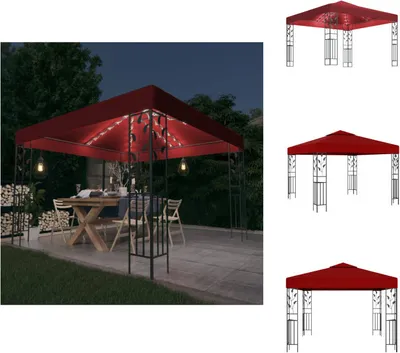Produktbild von vidaXL Pavillon mit LED-Lichterkette 3x3 m Weinrot - Pavillons & Partyzelte