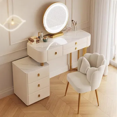 Immagine prodotto di Set da trucco con specchio e sedia, colore bianco, 100 cm