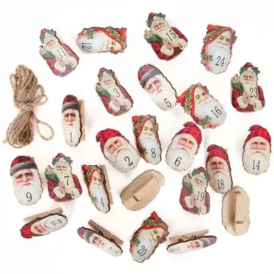 Produktbild von Adventskalender Zahlen 1-24 Klammern aus Holz Weihnachtsmann
