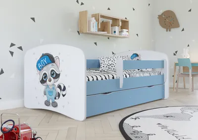 Obrázek produktu pro Dětská postel pro mládež 70x140 cm modrá s ochranou matrace proti vypadnutí zásuvka a lamelový rošt dětské postele pro dívky a chlapce - Waschbär