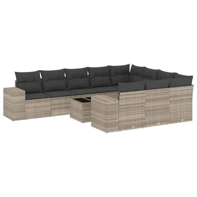 Produktbild von vidaXL 11-tlg. Garten-Sofagarnitur mit Kissen Hellgrau Poly Rattan