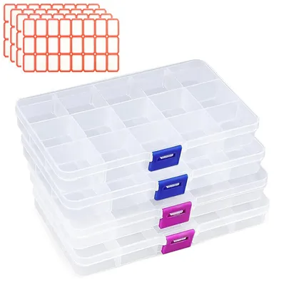 Aufbewahrungsbox mit 15 Fächern, transparent, 4er-Set