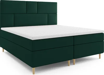 Produktbild von MR GROUP Boxspringbett mit Bettkasten SOLIN 120 x 200 cm, H3, Samtstoff, Polsterbett mit Matratze und Topper Doppelbett Bett für Schlafzimmer, grün