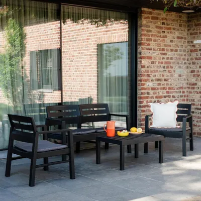 Image de Salon bas de jardin en résine 4 places gris JAVA