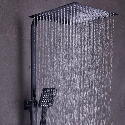 Immagine prodotto di Doucheset - Doccia a soffione - Sistema doccia - Miscelatore per doccia - Nero - Termostatico - Acciaio inossidabile