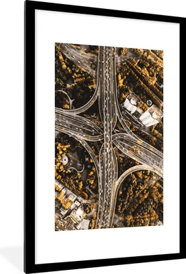 Produktbild von MuchoWow® MuchoWow® Gerahmtes Poster Gold - Autobahn - Bäume 60x90 cm - Poster mit zchwarzem Bilderrahmen - Dekoration - Wandposter Wohnzimmer - Hochwertig