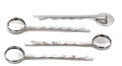 Produktbild von Vintageparts 4 Haarklemmen silberfarben mit 12 mm Cabochonfassung 60 mm