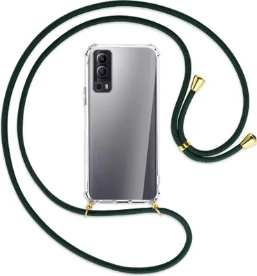 Produktbild von Handykette Backcover-Schutzhülle mit Band (Metall goldfarben) für vivo Y52 5G / Y72 5G / vivo iQOO Z3 - dunkelgrün