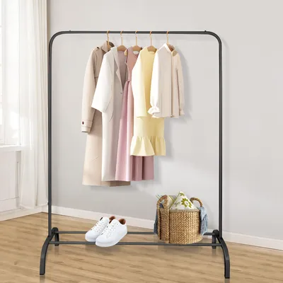 Produktbild von Kleiderständer 110cm Metall Kleiderstange mit Untergestell Garderobenständer für Schlafzimmer Schwarz