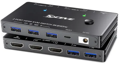 Zdjęcie produktu dla Przełącznik KVM HDMI dla 2 komputerów i 1 monitora, obsługujący rozdzielczość 8K przy 60 Hz
