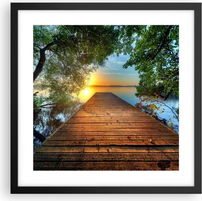 Produktbild von Gerahmtes Poster - Schwarzer Rahmen - Brücke See - 40x40 cm - Wand Bild - Wanddeko - Wandbilder - Kunstposter - Wandposter - Bilderrahmen - Bilder - Kunstdruck - Wandbild - P2BAC40x40-3528
