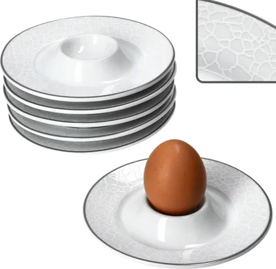 Produktbild von 6x Venedig Eierbecher mit Ablage weiß 6 Pers. Frühstück Brunch Relief