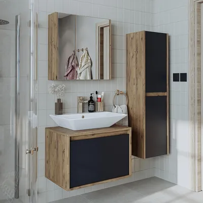 Produktbild von Roomart ATLANTIC-65 Badmöbel-Set 4-teilig 65 cm breit, Anthrazit-Eiche