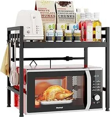 Immagine prodotto di Ripiano regolabile per microonde, ripiano da cucina espandibile a 2 livelli per microonde, supporto per microonde Acciaio al carbonio, sistema di organizzazione per la cucina Org