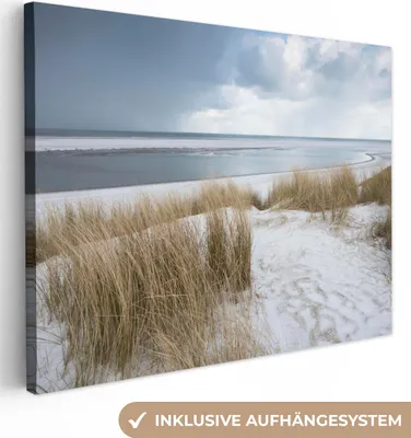 Produktbild von MuchoWow® - Leinwandbilder - Nordsee - Dünen - Wasser, Wandbild, Wanddeko Bilder Wohnzimmer, 40x30 cm