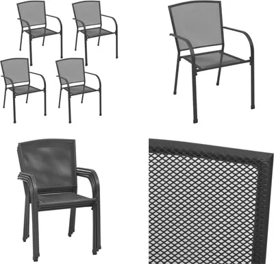 Image de vidaXL Chaises de jardin 4 pcs. Mesh Design Anthracite Acier - Chaise de jardin - Chaise d'extérieur - Chaises d'extérieur